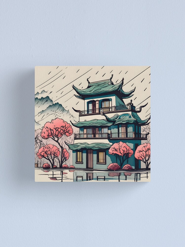Thumbnail 1 of 3, Canvas Print, Old Traditional Chinese house Siheyuan Drawing designed and sold by Patricks-Art.