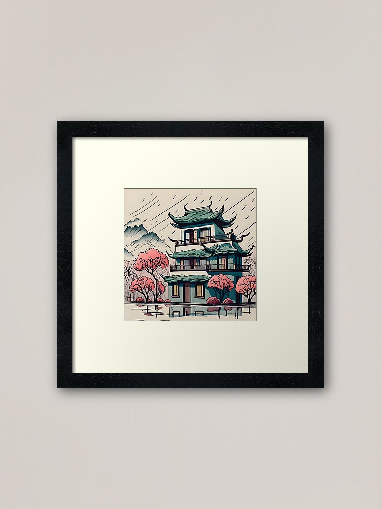 Thumbnail 2 of 7, Framed Art Print, Old Traditional Chinese house Siheyuan Drawing designed and sold by Patricks-Art.