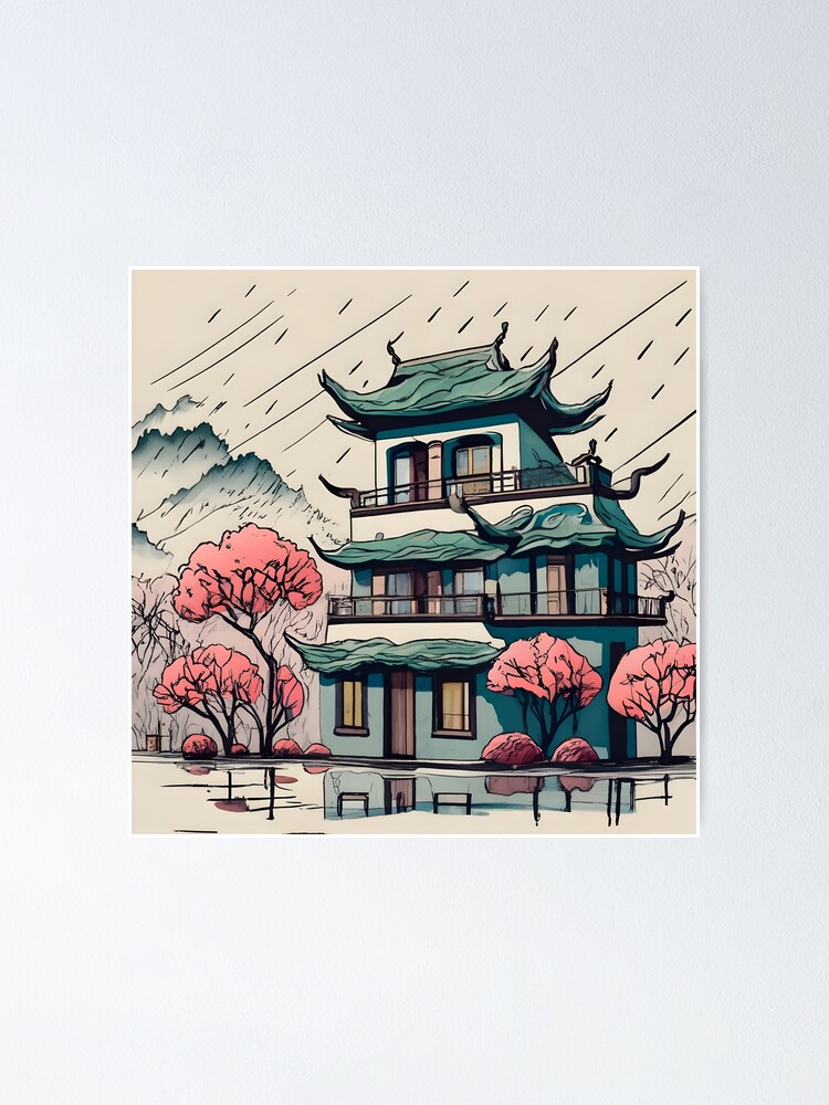 Thumbnail 2 of 3, Poster, Old Traditional Chinese house Siheyuan Drawing designed and sold by Patricks-Art.