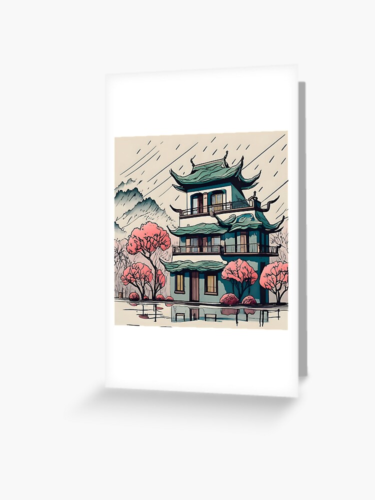Thumbnail 1 of 2, Greeting Card, Old Traditional Chinese house Siheyuan Drawing designed and sold by Patricks-Art.
