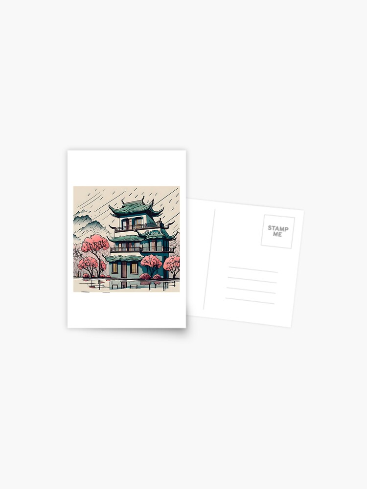 Thumbnail 1 of 2, Postcard, Old Traditional Chinese house Siheyuan Drawing designed and sold by Patricks-Art.