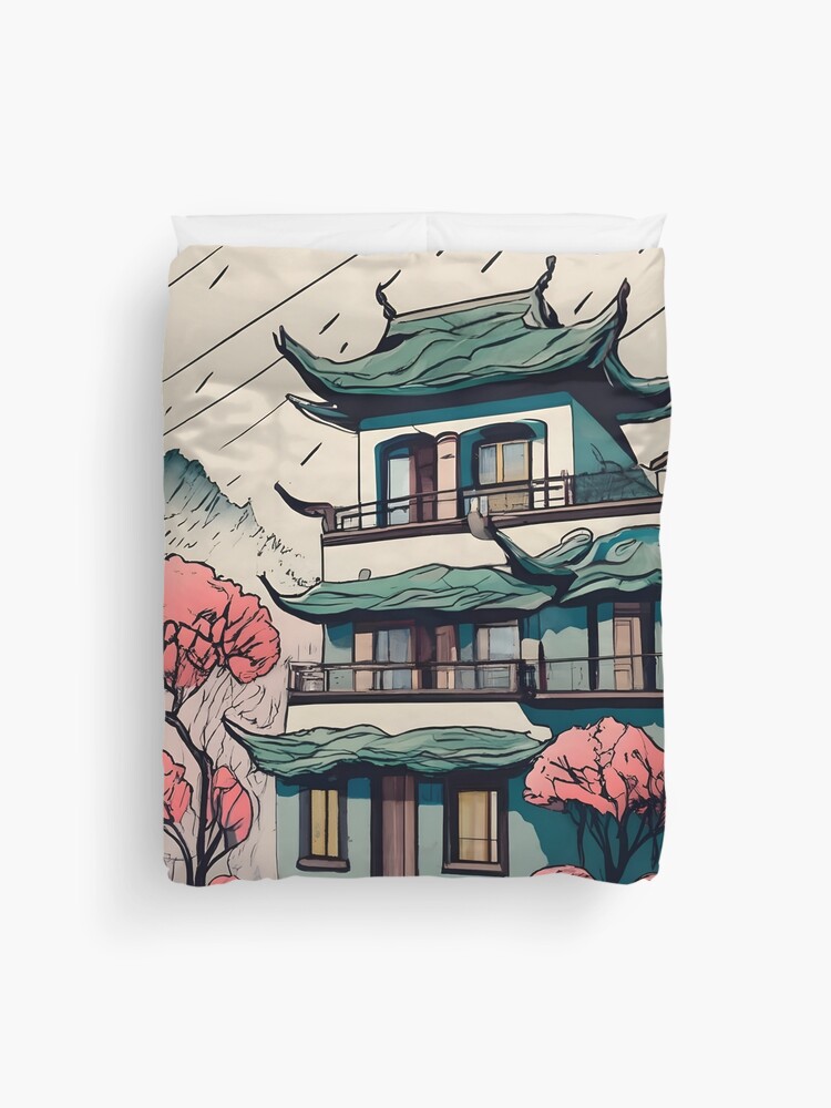 Thumbnail 1 of 2, Duvet Cover, Old Traditional Chinese house Siheyuan Drawing designed and sold by Patricks-Art.