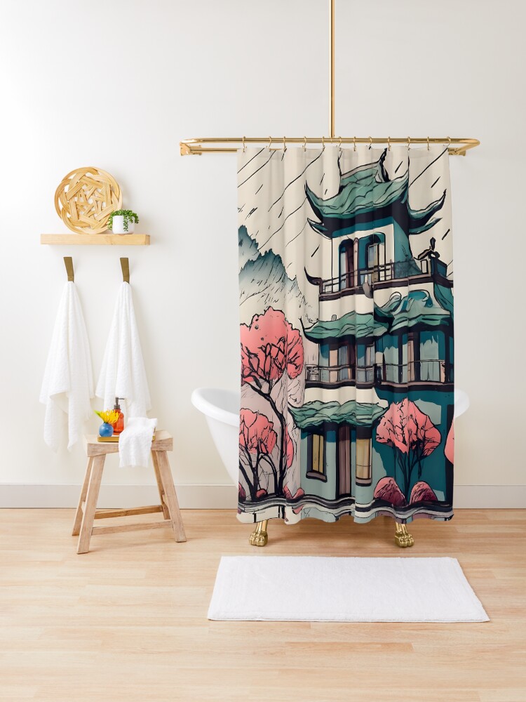 Thumbnail 1 of 5, Shower Curtain, Old Traditional Chinese house Siheyuan Drawing designed and sold by Patricks-Art.