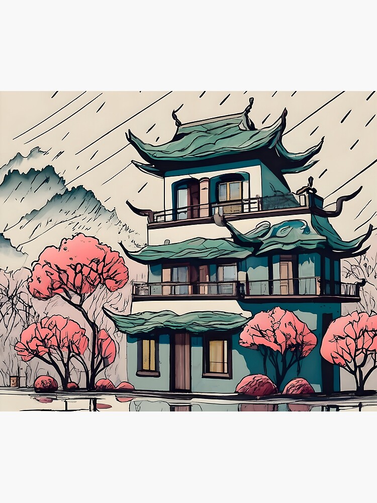 Thumbnail 3 of 3, Tapestry, Old Traditional Chinese house Siheyuan Drawing designed and sold by Patricks-Art.