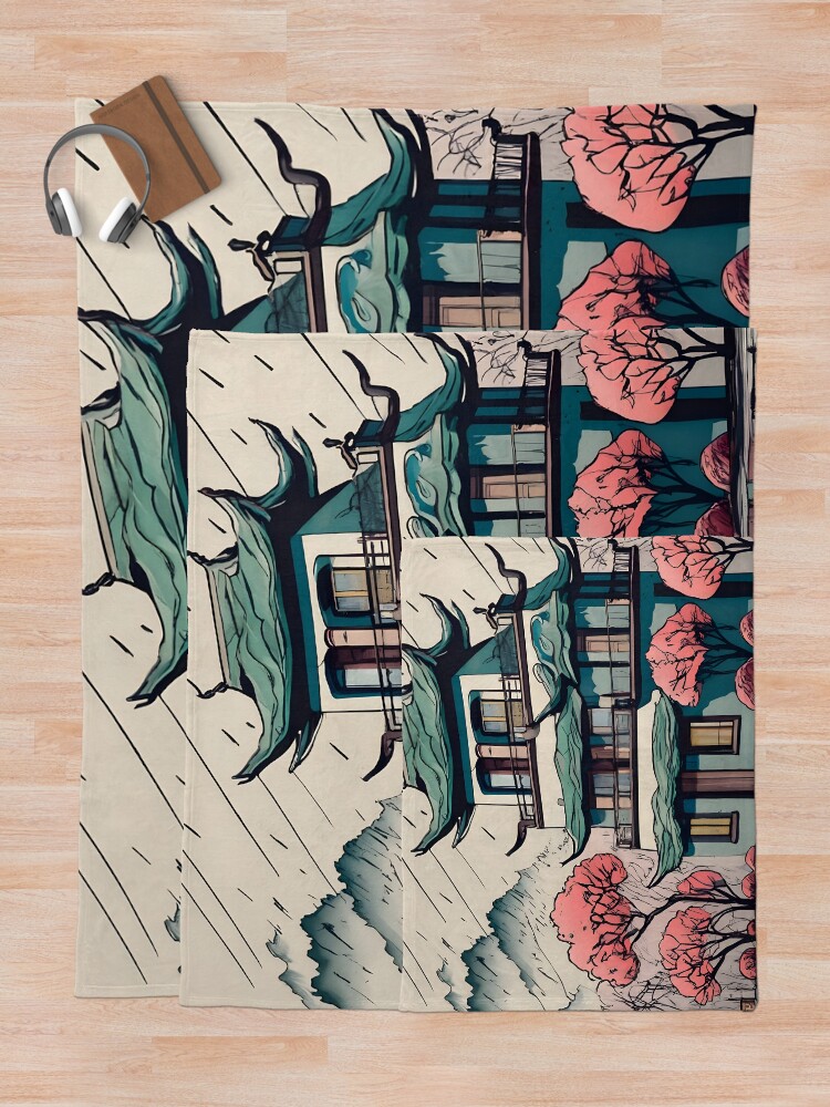 Thumbnail 5 of 6, Throw Blanket, Old Traditional Chinese house Siheyuan Drawing designed and sold by Patricks-Art.