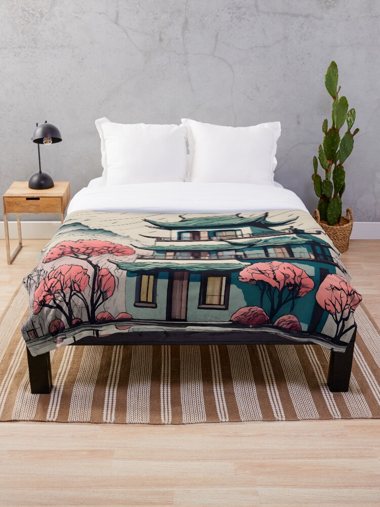 Thumbnail 1 of 6, Throw Blanket, Old Traditional Chinese house Siheyuan Drawing designed and sold by Patricks-Art.