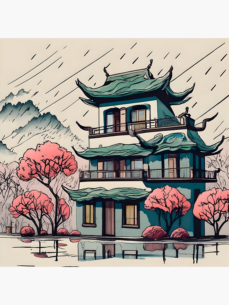 Thumbnail 3 of 3, Magnet, Old Traditional Chinese house Siheyuan Drawing designed and sold by Patricks-Art.