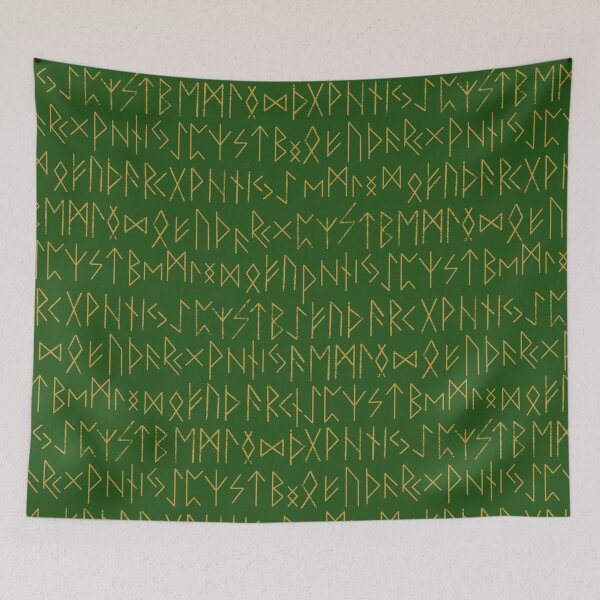 Item preview, Elder Futhark Norse Runes Pattern - Green and Gold designed and sold by AllRyeTea.