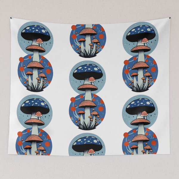 Item preview, Cottage-core Mushroom Toadstool - Cosmic Fly agaric - Blue and Red designed and sold by Mitch616Art.