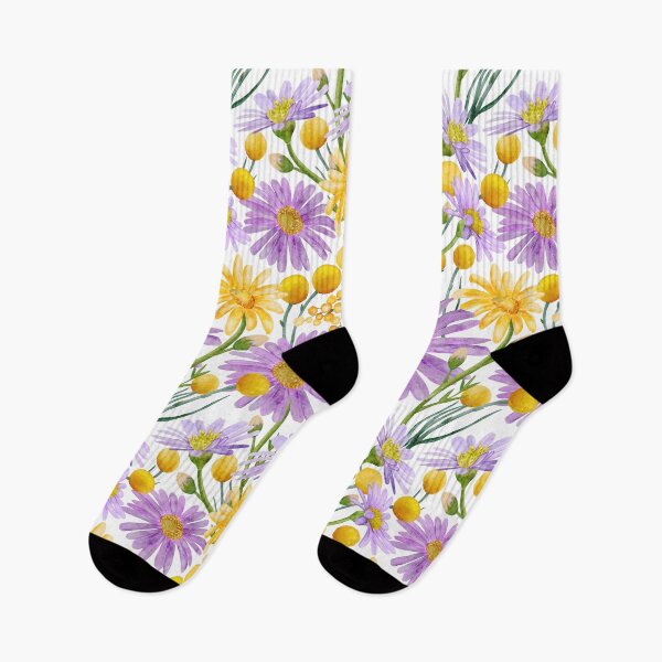 Item preview, Billy Buttons And Daisy Floral Blooms - Yellow And Purple designed and sold by Sketchbook Designs.