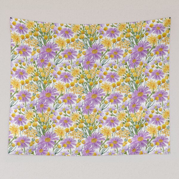 Item preview, Billy Buttons And Daisy Floral Blooms - Yellow And Purple designed and sold by Sketchbook Designs.