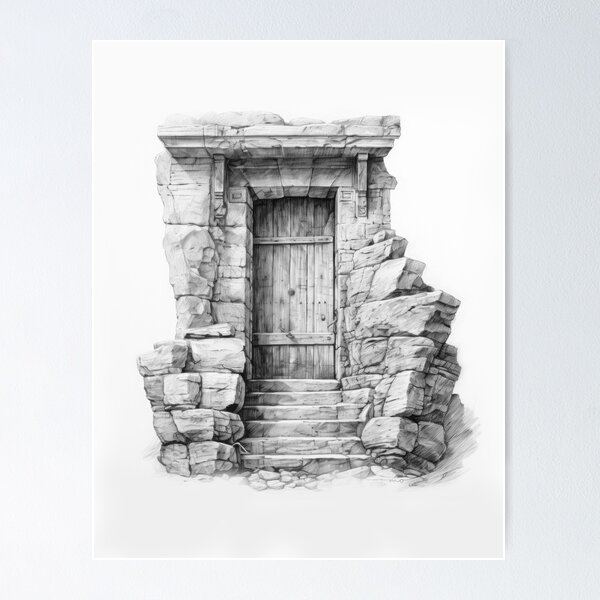 Item preview, Old door sketch designed and sold by magicartjourney.