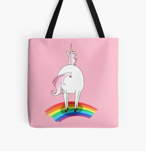 POGLIP Canvas Tote Bag Pink Poop Smiling Unicorn Pooping Rainbow Sky Funny  Durable Reusable Shopping Shoulder Grocery Bag 