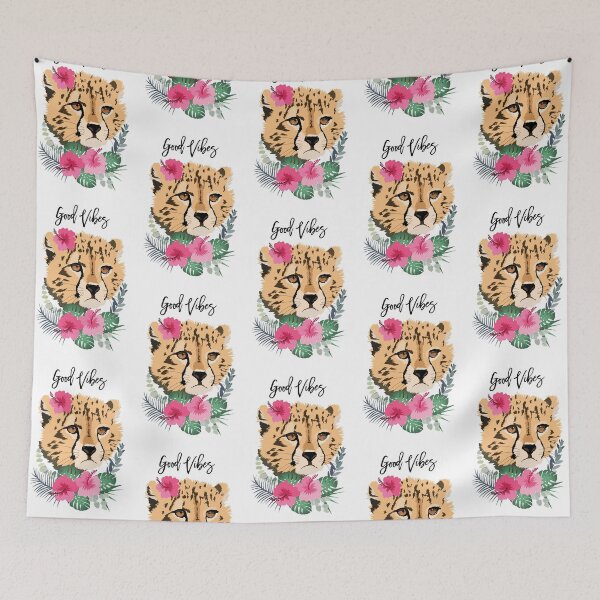 Item preview, Cheetah Good Vibes with Pink Hibiscus flower designed and sold by HotPinkStudio.