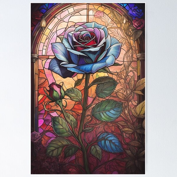 Artikelvorschau, Buntglas-Rosenkunst, verzauberte Rose entworfen und verkauft von druidwolfart.