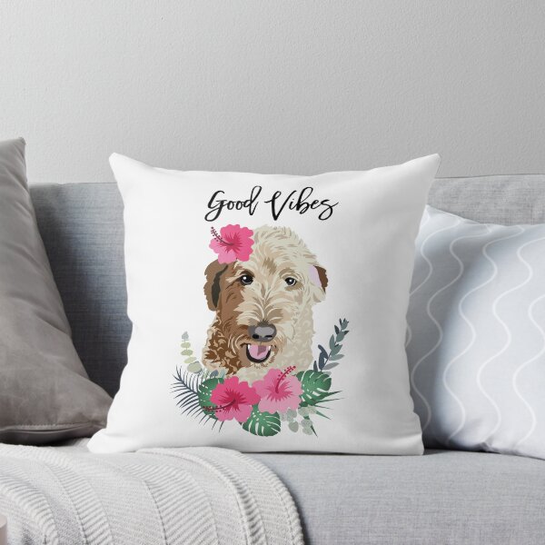 Item preview, Doodle Dog Good Vibes with Pink Hibiscus flower designed and sold by HotPinkStudio.