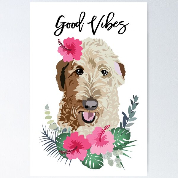 Artikelvorschau, Doodle Dog Good Vibes mit rosa Hibiskusblüte entworfen und verkauft von HotPinkStudio.