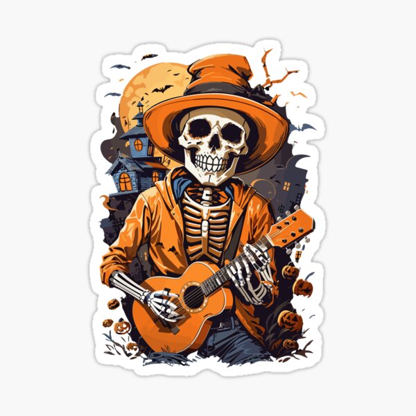 Skeleton Playing A Classic EVIL Guitar | Halloween | Monster House | Moon Sticker