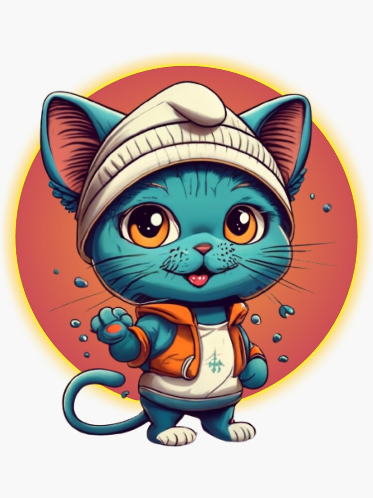 smurf cat, blue cat, cute cartoon blue kitten in a cap