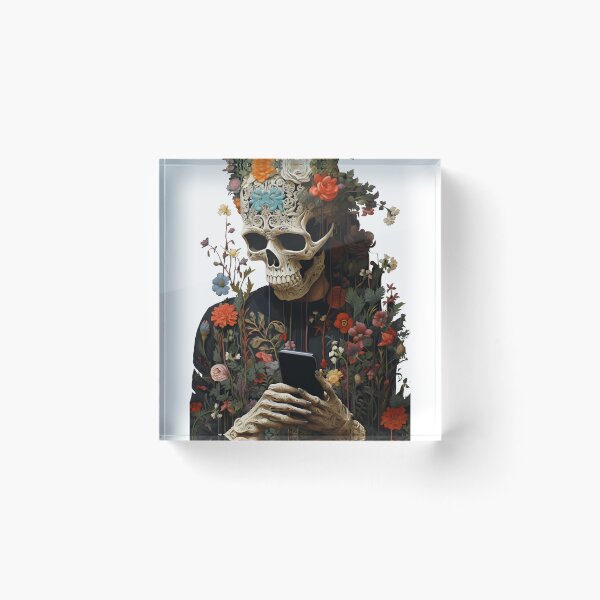 Item preview, Floral Botanical Skeleton Looking at his Phone designed and sold by Urban  Charms.