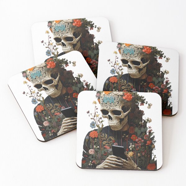 Item preview, Floral Botanical Skeleton Looking at his Phone designed and sold by Urban  Charms.