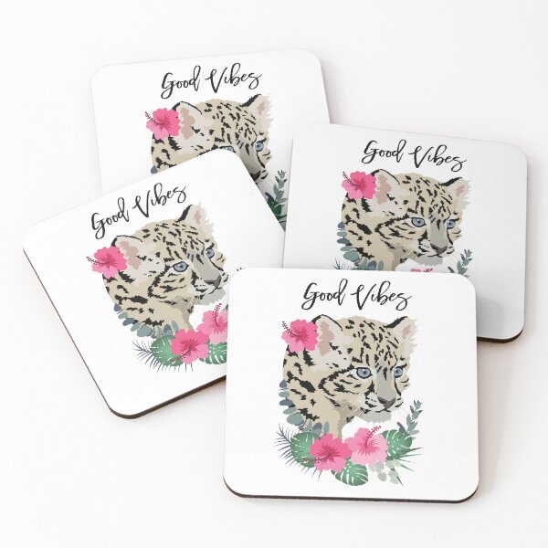Item preview, Baby Snow Leopard Good Vibes with Pink Hibiscus flower designed and sold by HotPinkStudio.