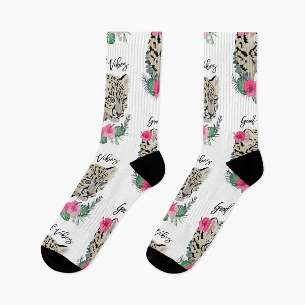 Item preview, Baby Snow Leopard Good Vibes with Pink Hibiscus flower designed and sold by HotPinkStudio.