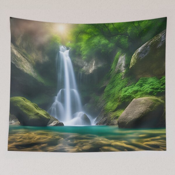 Item preview, Sunlit Waterfall Amidst Verdant Beauty designed and sold by D-Dreamweaver.