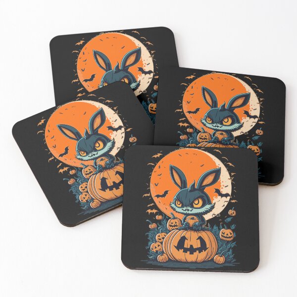 Item preview, Scary Halloween Bunny With Pumpkin and Retro Moon Evil Bunny Monster Rabbit designed and sold by Peculiarts.