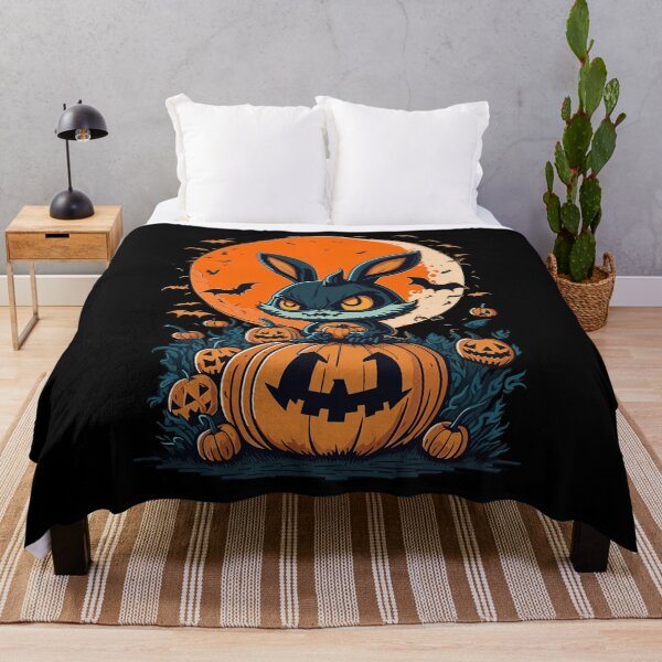 Item preview, Scary Halloween Bunny With Pumpkin and Retro Moon Evil Bunny Monster Rabbit designed and sold by Peculiarts.
