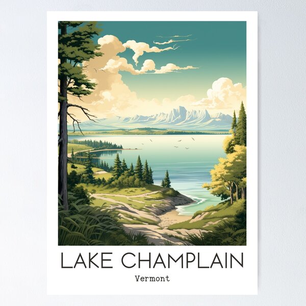 Item preview, A Vintage Travel Illustration of Lake Champlain - Vermont - US  designed and sold by GoodOldVintage.