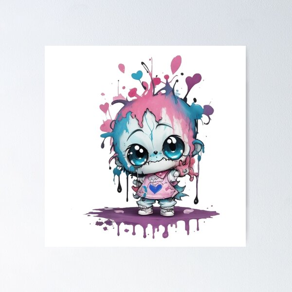 Item preview, Cute Splash Paint Vector Sticker - Adorable Monster with Pink and Blue Paint Splatters" designed and sold by Gigglyvibes.