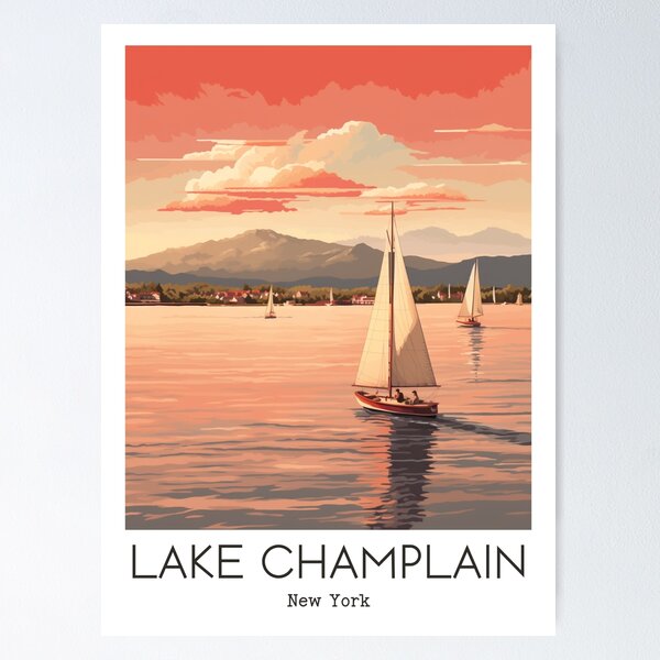 Item preview, A Vintage Travel Illustration of Lake Champlain - New York - US  designed and sold by GoodOldVintage.