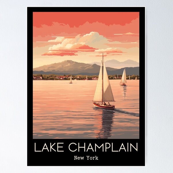 Item preview, A Vintage Travel Illustration of Lake Champlain - New York - US  designed and sold by GoodOldVintage.