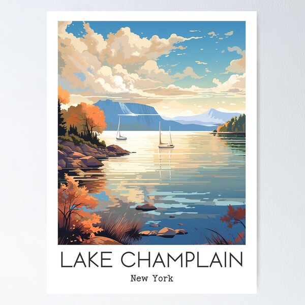 Item preview, A Vintage Travel Illustration of Lake Champlain - New York - US  designed and sold by GoodOldVintage.