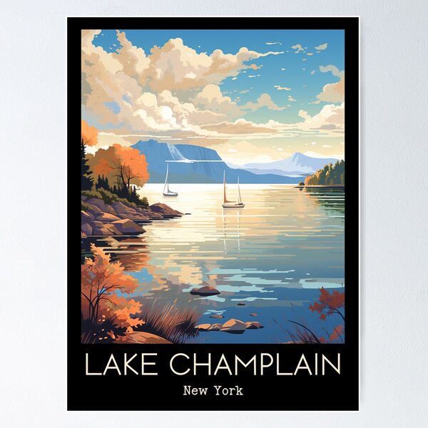 Item preview, A Vintage Travel Illustration of Lake Champlain - New York - US  designed and sold by GoodOldVintage.