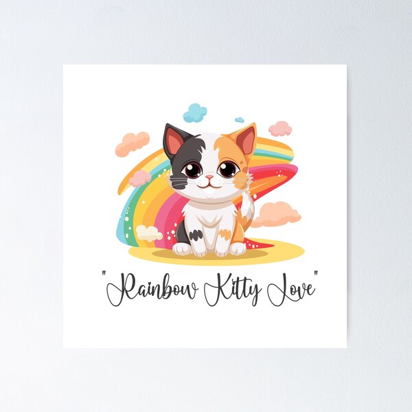 Aperçu de l'œuvre Chat mignon, Rainbow Kitty Love, Chat arc-en-ciel créée et vendue par maxleengraphix.