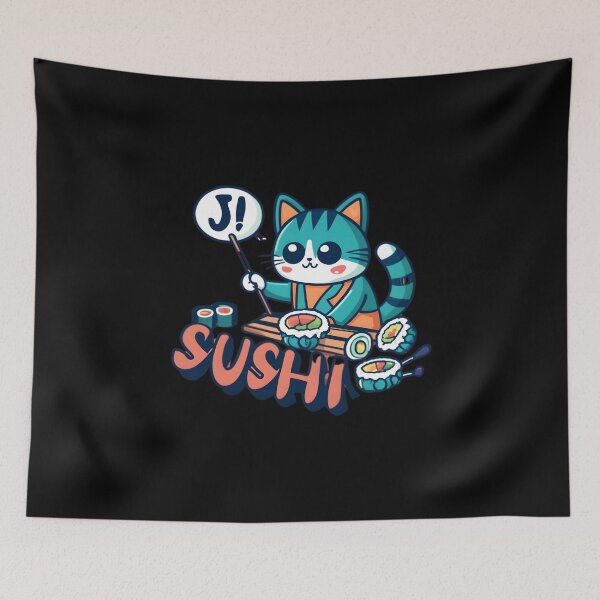 Item preview, Cute Cat Making Sushi in Japan designed and sold by JurenArt.