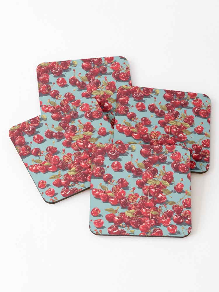 Thumbnail 1 of 5, Coasters (Set of 4), Cherries pattern designed and sold by DJALCHEMY.