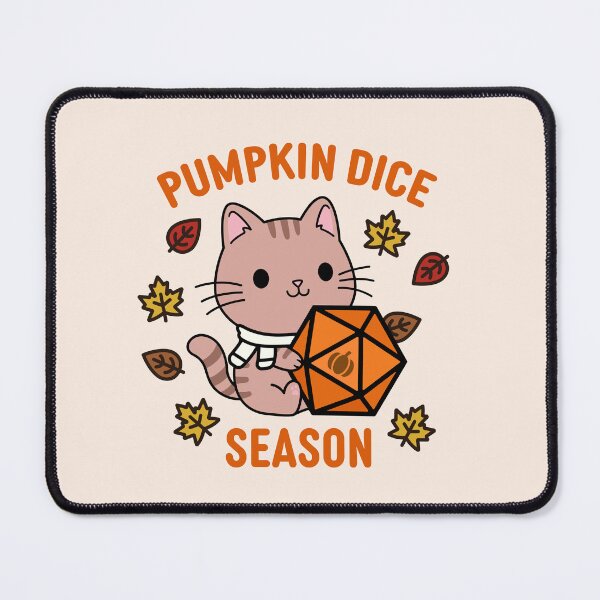 Item preview, Pumpkin Dice Season | Fall DnD Cat with D20 designed and sold by Cute N' Nerdy Shop.