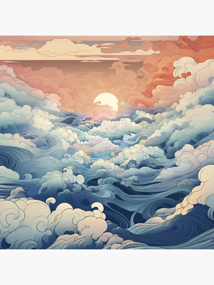 Dreamlike landscapes: Japanese pattern of waves and clouds | Art Board Print Dreamlike landscapes: Japanese pattern of waves and clouds | Art Board Print