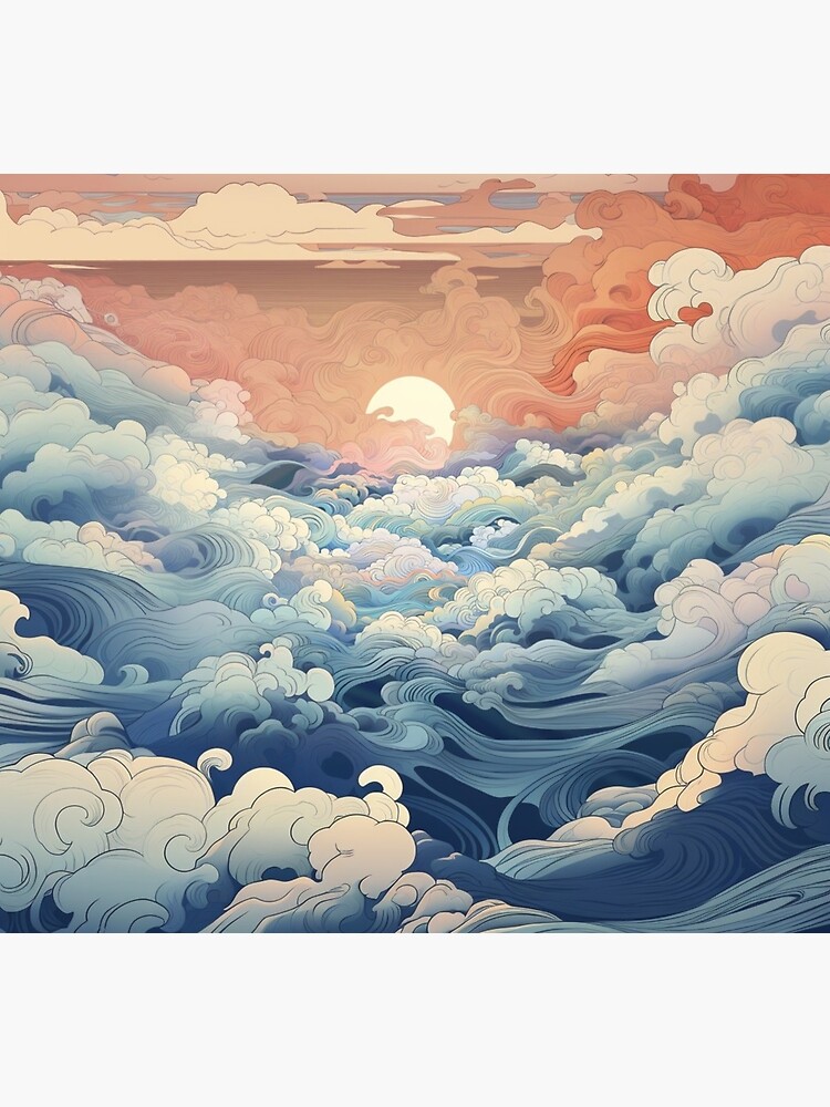 Dreamlike landscapes: Japanese pattern of waves and clouds