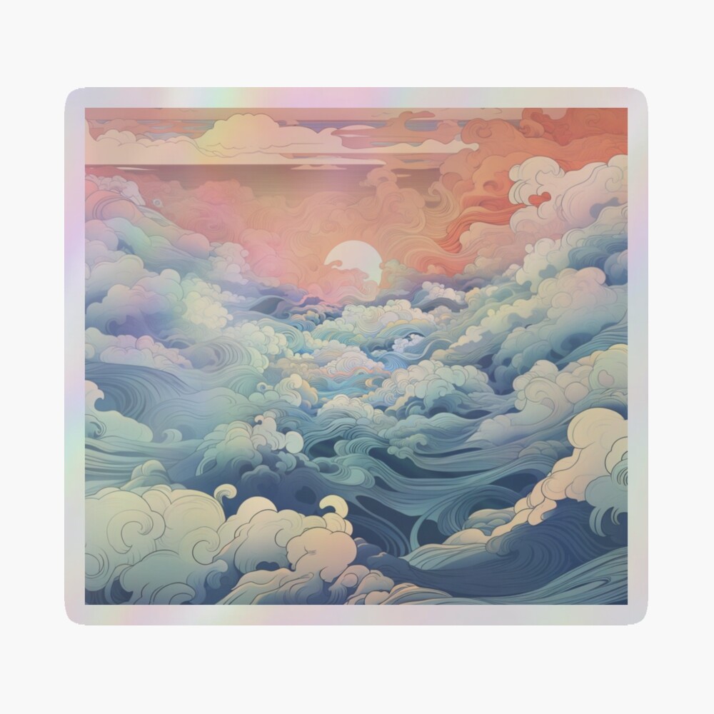 アート・デザイン・音楽 Portraits clouds Colorful Waves Japanese Cloud Patterns Wall Art Canvas Eco