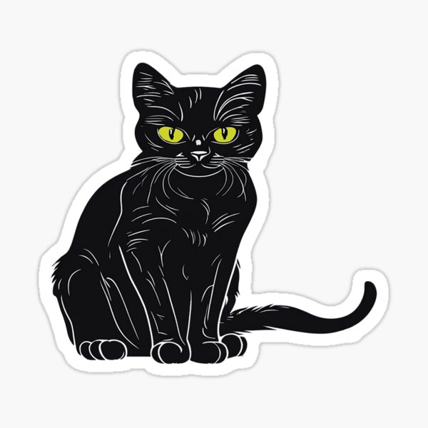 Cute Spooky Black Cat Halloween Funny Yellow Eyes 🐈‍⬛Sticker Decal