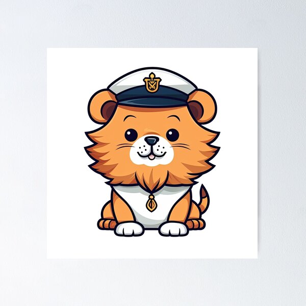 Item preview, Cute Kawaii Lion with Captain Hat designed and sold by eyestetix.