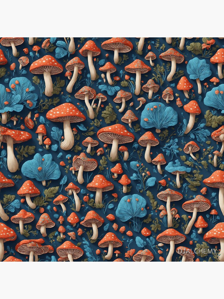 Thumbnail 3 of 3, Sticker, Orange Mushrooms pattern designed and sold by DJALCHEMY.