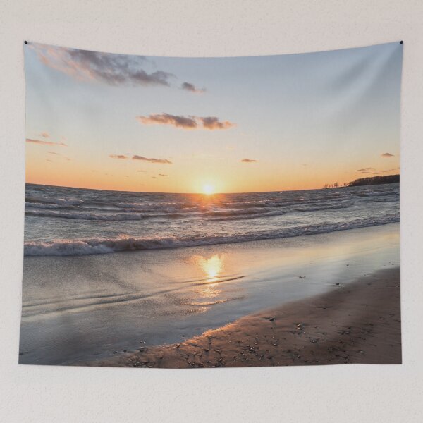 Item preview, Resplendent Sunset with Waves - Lorraine Bay Private Beach on Lake Erie North Shore designed and sold by Georgia Mizuleva.