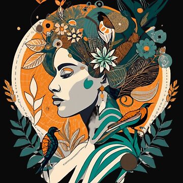 Artwork thumbnail, silhouette of a woman incorporating flowers and leaves and birds by zubiaqureshi
