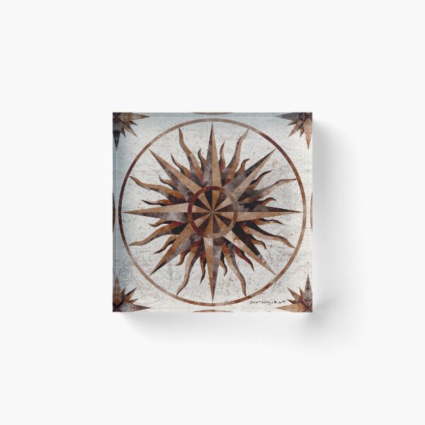 Item preview, Natural Wood Tones Watercolor Compass Rose Linen Look with Script designed and sold by Valerie Englehart.