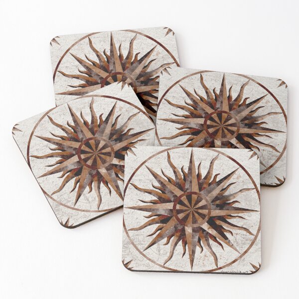 Item preview, Natural Wood Tones Watercolor Compass Rose Linen Look with Script designed and sold by Valerie Englehart.